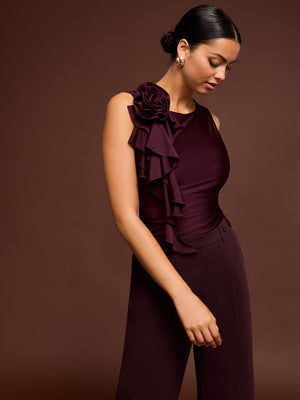 Sleeveless Rosette Ruffle Top Ivy