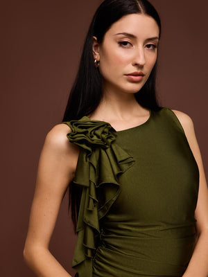 Sleeveless Rosette Ruffle Top Ivy