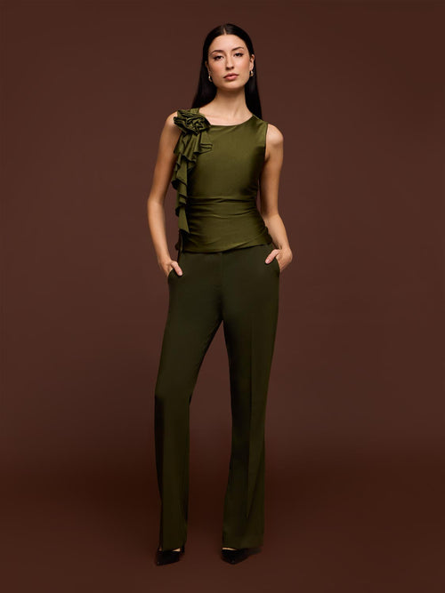 Sleeveless Rosette Ruffle Top