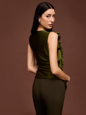 Sleeveless Rosette Ruffle Top Ivy