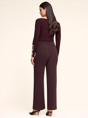 Pantalon plissé à taille haute et jambes larges Wine