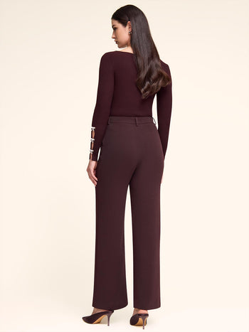 High-Waisted Wide-Leg Pleated Pant Wine