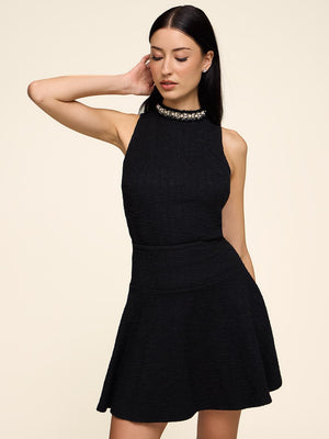 Mini-jupe évasée en tricot bouclé Black