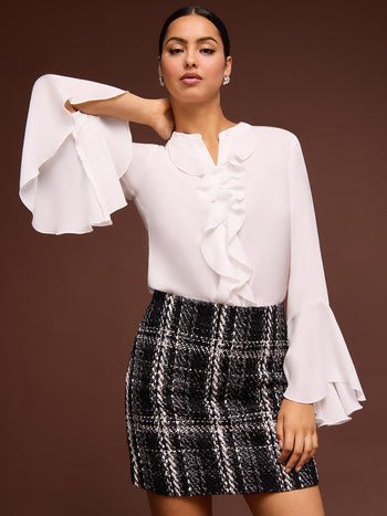 Bouclé Plaid Mini A-Line Skirt Black