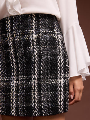 Bouclé Plaid Mini A-Line Skirt Black