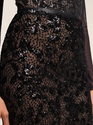 Sequin Midi Pencil Skirt Black