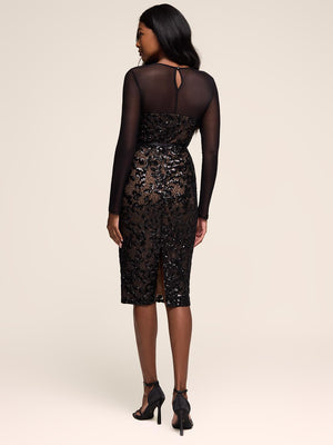 Sequin Midi Pencil Skirt Black