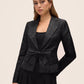 Black Jacquard Floral Blazer with Removable Bow  - Suzy Shier