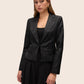 Black Jacquard Floral Blazer with Removable Bow  - Suzy Shier
