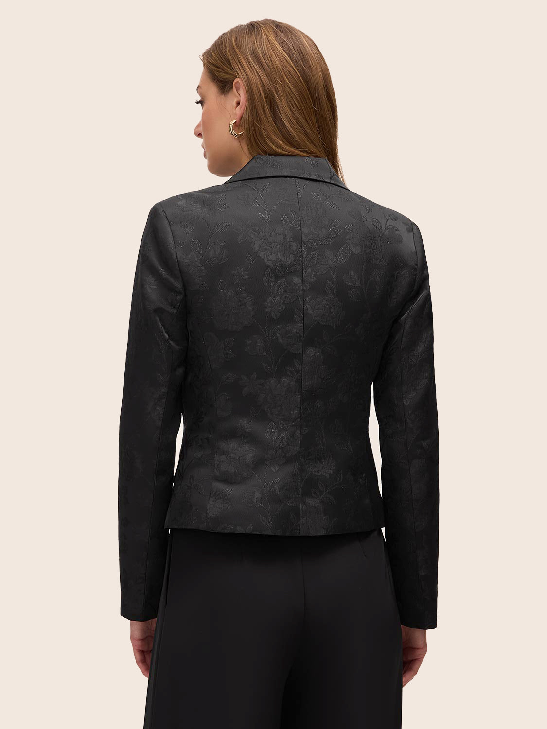 Black Jacquard Floral Blazer with Removable Bow  - Suzy Shier