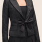 Black Jacquard Floral Blazer with Removable Bow  - Suzy Shier