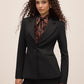 Black Wide Shoulder Woven Blazer - Woman Wearing Tailored Single-Breasted Jacket - Le Chateau