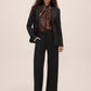 Black Wide Shoulder Woven Blazer - Woman Wearing Tailored Single-Breasted Jacket - Le Chateau