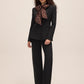 Black Wide Shoulder Woven Blazer - Woman Wearing Tailored Single-Breasted Jacket - Le Chateau