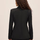 Black Wide Shoulder Woven Blazer - Woman Wearing Tailored Single-Breasted Jacket - Le Chateau
