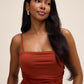 Rust ITY Midi Dress with Shirred Waist - Woman Wearing Structured Evening Dress - Le Chateau