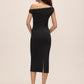 Black Asymmetric Neckline Sheath Dress - Woman Wearing Elegant Ruching Detail Dress - Le Chateau