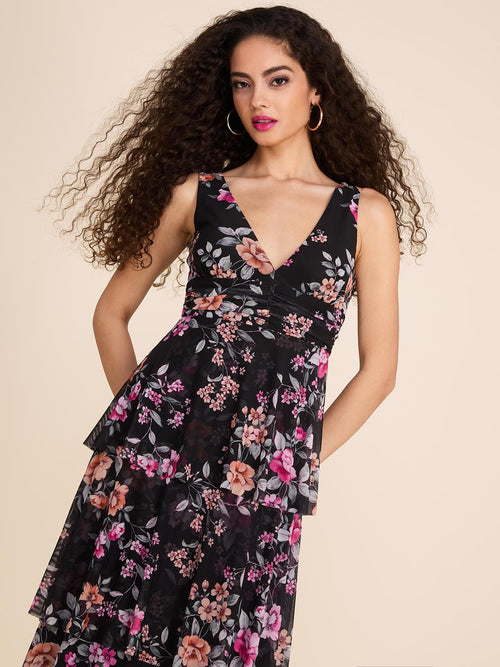 Floral Print V-Neck Fit & Flare Midi Dress