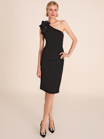 One-Shoulder Midi Dress - Rhinestone Trim | Le Chateau One-Shoulder Midi Dress - Rhinestone Trim | Le Chateau
