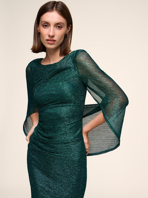 Metallic Sheath Dress With Back Cape