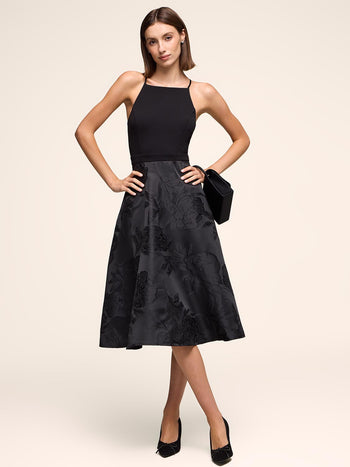 Fit & Flare Jacquard Floral Dress Black