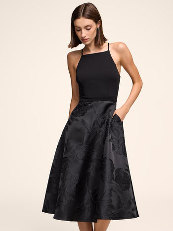 Fit & Flare Jacquard Floral Dress Black