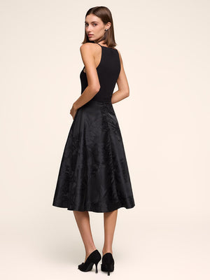 Fit & Flare Jacquard Floral Dress Black