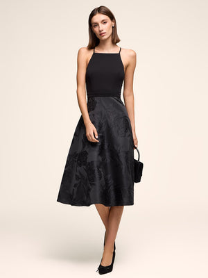 Fit & Flare Jacquard Floral Dress Black