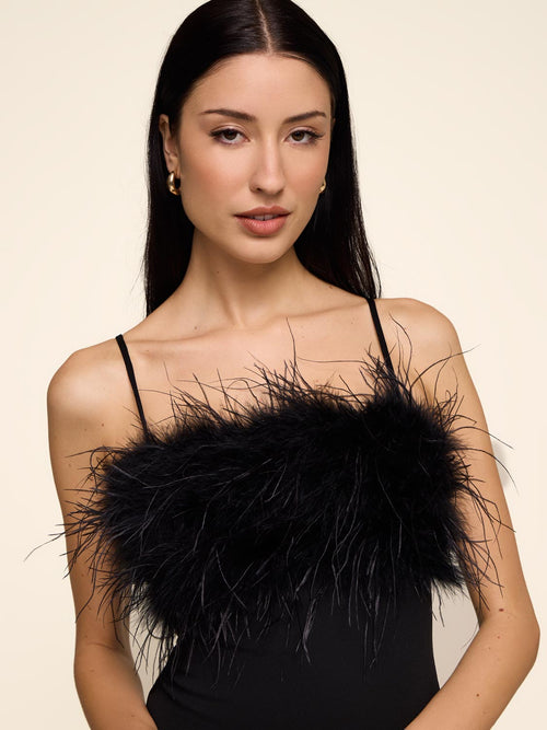 Midi Dress With Feather Trim