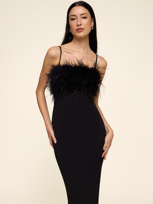Midi Dress With Feather Trim