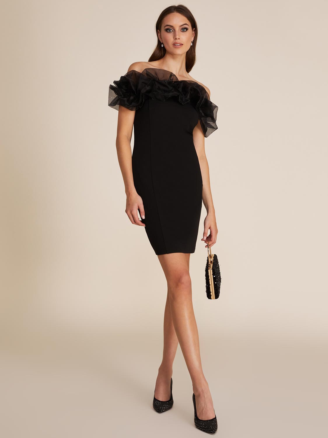 Organza Puff Off-The-Shoulder Fitted Mini Dress