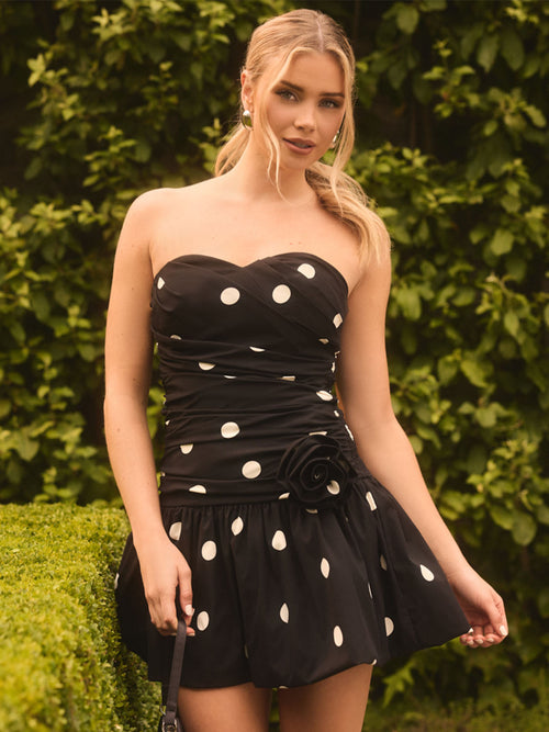 Polka Dot Mini Dress With Bubble Hem