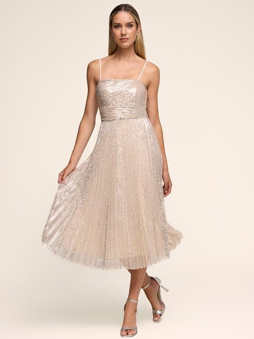 Fit & Flare Sequin Pleated Midi Dress