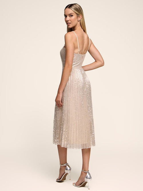 Fit & Flare Sequin Pleated Midi Dress