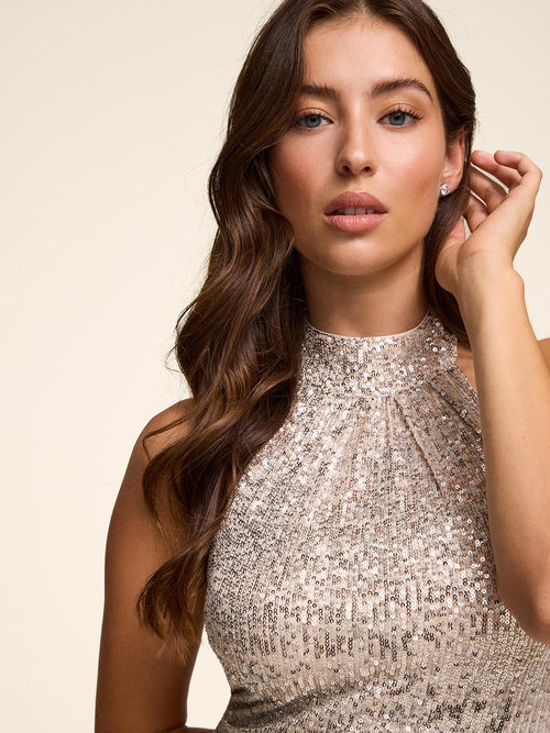 Mock Neck Sequin Sheath Dress