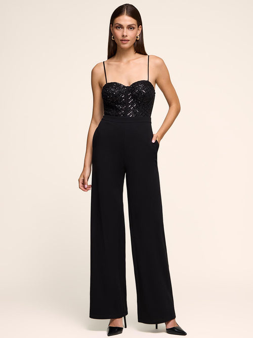 Sequin Bustier Wide-Leg Jumpsuit