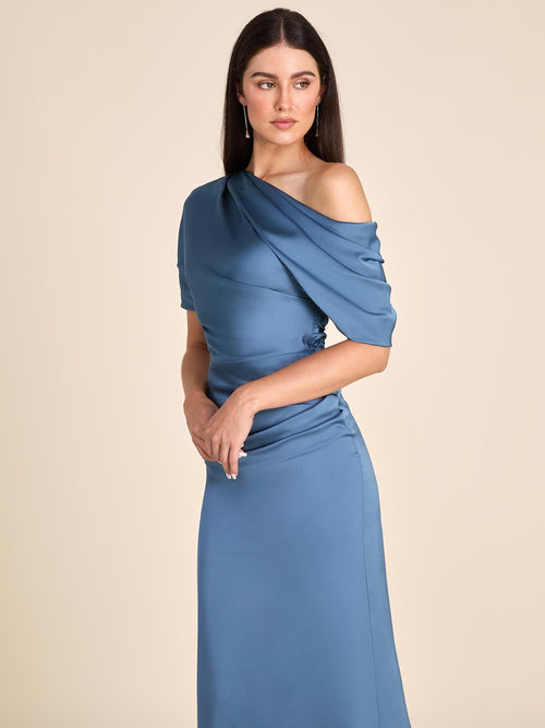 One-Shoulder Satin Gown With Pleated Detail