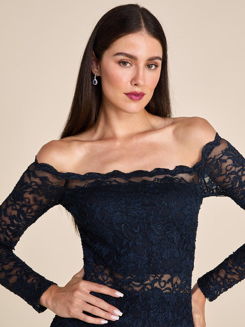 Off-The-Shoulder Fitted Lace Gown