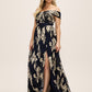 Dark Sapphire/Gold Off-Shoulder Metallic Crinkle Gown - Woman Wearing Evening Dress with Twist Front Detail - Le Chateau