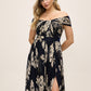 Dark Sapphire/Gold Off-Shoulder Metallic Crinkle Gown - Woman Wearing Evening Dress with Twist Front Detail - Le Chateau