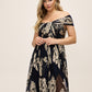 Dark Sapphire/Gold Off-Shoulder Metallic Crinkle Gown - Woman Wearing Evening Dress with Twist Front Detail - Le Chateau