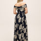 Dark Sapphire/Gold Off-Shoulder Metallic Crinkle Gown - Woman Wearing Evening Dress with Twist Front Detail - Le Chateau