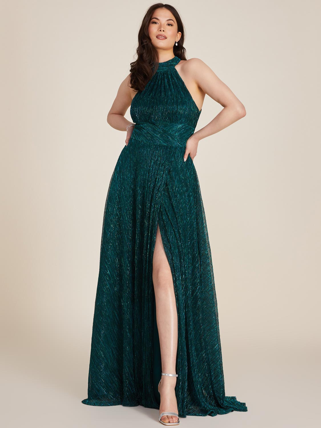 Compare Floral Gown - V-Neck, Metallic, Crinkle Knit | Le Chateau | Coquitlam Centre Compare Floral Gown - V-Neck, Metallic, Crinkle Knit | Le Chateau | Coquitlam Centre
