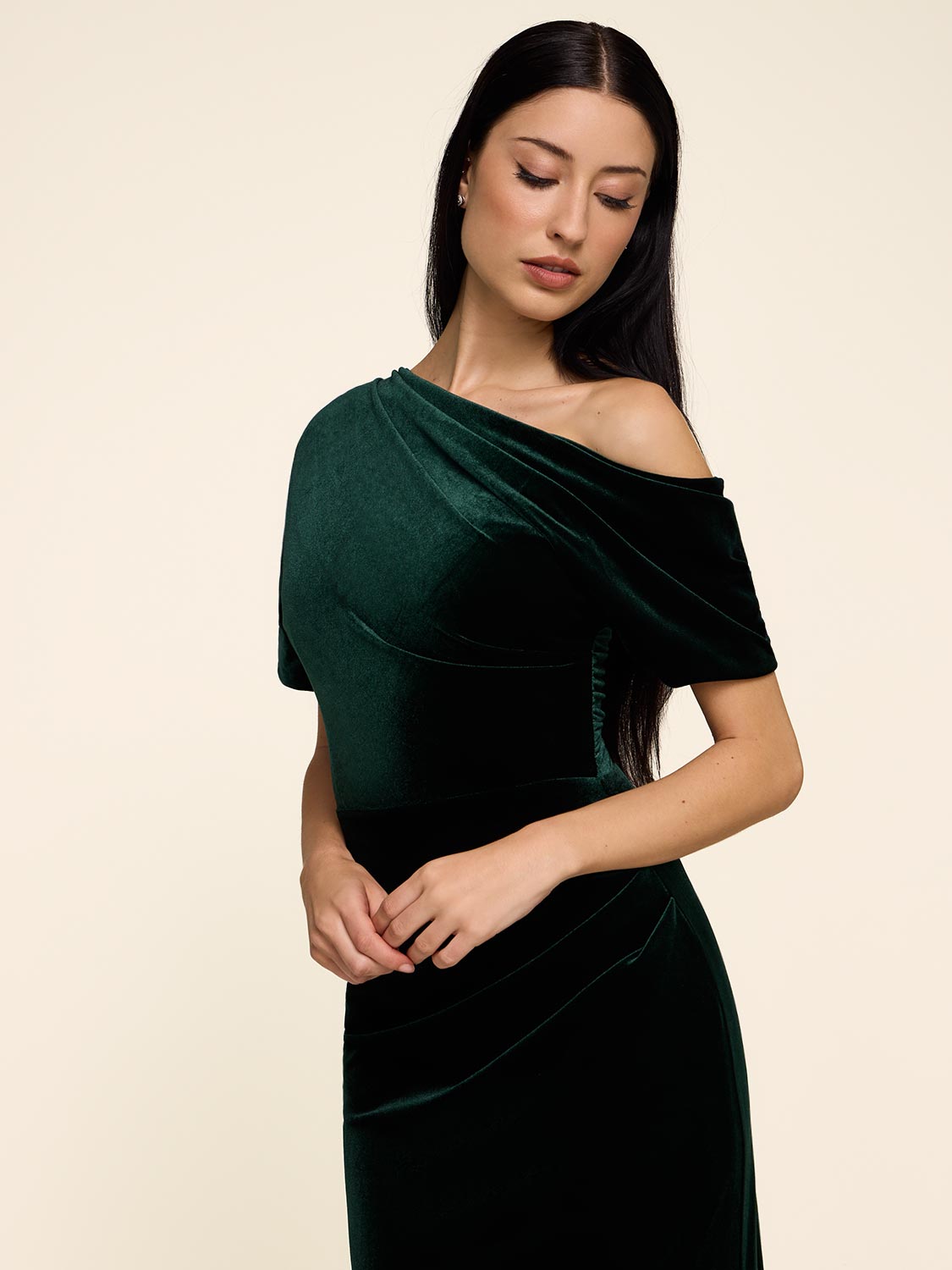 Velvet Gown - Asymmetric Neckline | Le Chateau  Suzy Shier