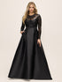 Black Sequin Mesh Ballgown with Satin Twill Skirt - Woman Wearing Floor-Length Evening Dress - Le Chateau