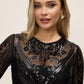 Black Sequin Mesh Ballgown with Satin Twill Skirt - Woman Wearing Floor-Length Evening Dress - Le Chateau