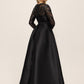 Black Sequin Mesh Ballgown with Satin Twill Skirt - Woman Wearing Floor-Length Evening Dress - Le Chateau