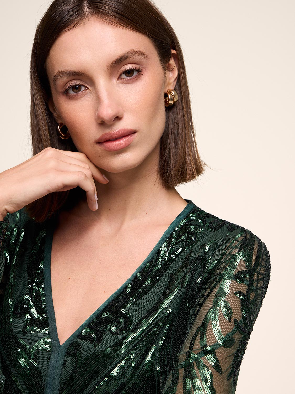 Floral Sequin Gown - Long Sleeve | Le Chateau Suzy Shier Floral Sequin Gown - Long Sleeve | Le Chateau Suzy Shier