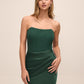 Dark Green Bustier Gown with Satin Pleated Skirt - Woman Wearing Elegant Evening Dress - Le Chateau
