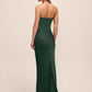 Dark Green Bustier Gown with Satin Pleated Skirt - Woman Wearing Elegant Evening Dress - Le Chateau